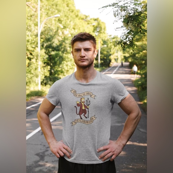 See You iN Hell Neighborino! Simpsons Ned Flanders Devil Men’s White Tee - Picture 4 of 6